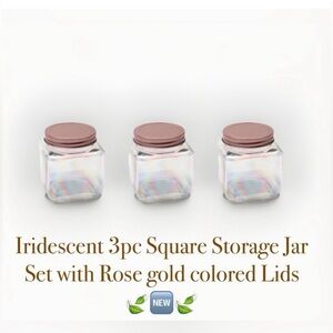 Square Iridescent glass jar with a rose gold lid Set of 3 ~New~